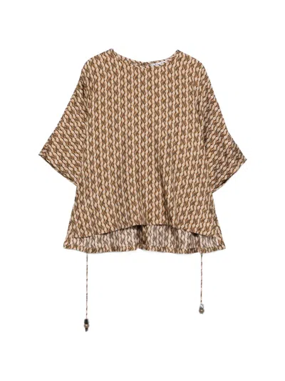 Max Mara Mxmnordica Blouse Short Sleeves Drawstring Hem In Brown