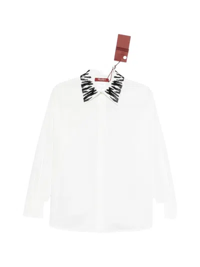 Max Mara Printed Collar Cotton Shirt In White