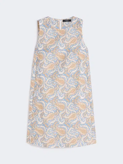 Max Mara Printed Cotton Basketweave A-line Dress In White