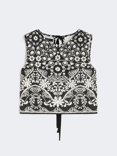 Max Mara Printed Cotton Crop Top In Black