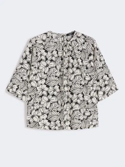 Max Mara Printed Cotton Poplin Blouse In Black