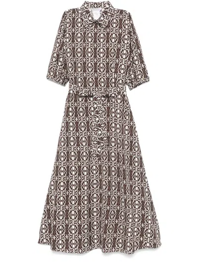 Max Mara Printed Cotton Shirtdress In Brown