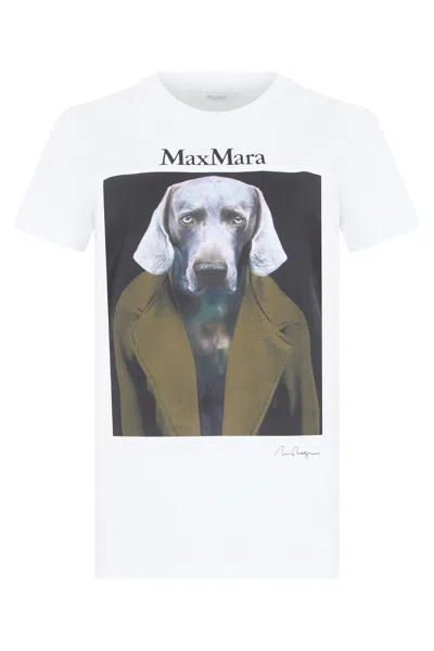 MAX MARA MAX MARA PRINTED COTTON T-SHIRT WITH ARTISTIC DOG GRAPHIC