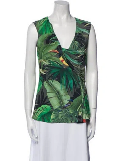 Pre-owned Max Mara Printed Cowl Neck Top In Green