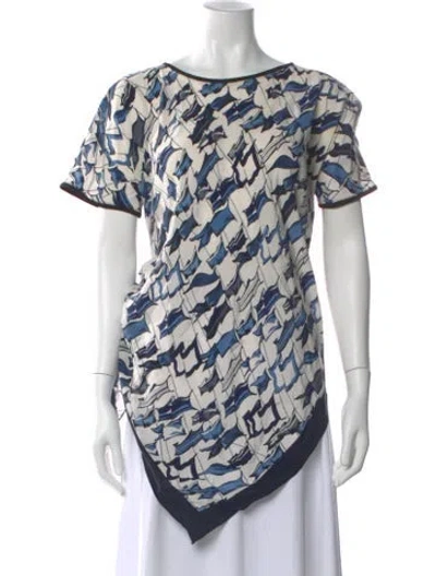 Pre-owned Max Mara Printed Crew Neck Top In Blue
