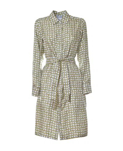 Max Mara Printed Girdle Dress In Gray