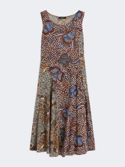 Max Mara Printed Jersey Midi Dress In Brown