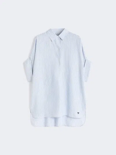 Max Mara Printed Linen Canvas Shirt In Blue