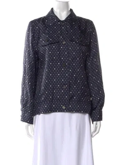Pre-owned Max Mara Printed Long Sleeve Button-up Top In Blue