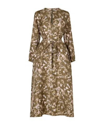Max Mara Printed Maxi Dress In Khaki