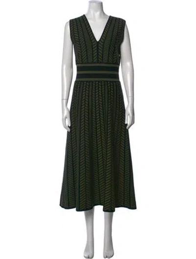Pre-owned Max Mara Printed Midi Length Dress In Green