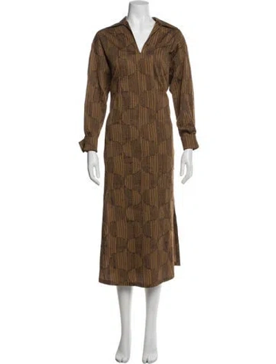 Pre-owned Max Mara Printed Midi Length Dress W/ Tags In Brown