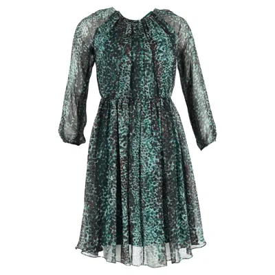 Max Mara Printed Midi Long Sleeve Flared Dress In Multicolor Silk