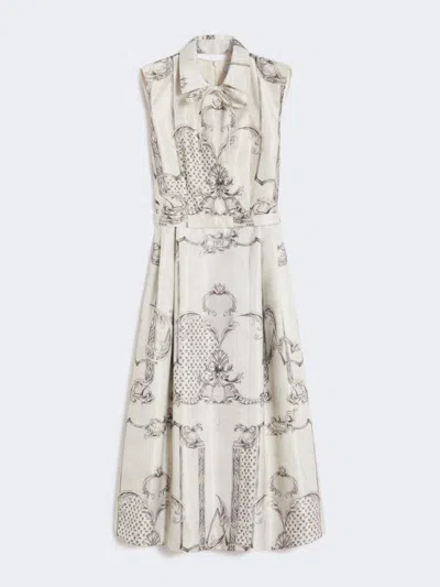 Max Mara Belted Printed Twill Midi Shirt Dress In White
