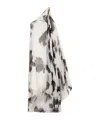 Max Mara Chiffon Dress With An All-over Printasymmetrical Neckline With Metal Detail On The Left Shoulder In White