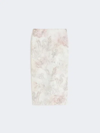Max Mara Printed Organza And Gabardine Pencil Skirt In White