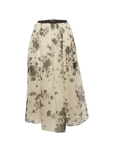 Pre-owned Max Mara Printed Organza Midi Skirt In Neutral