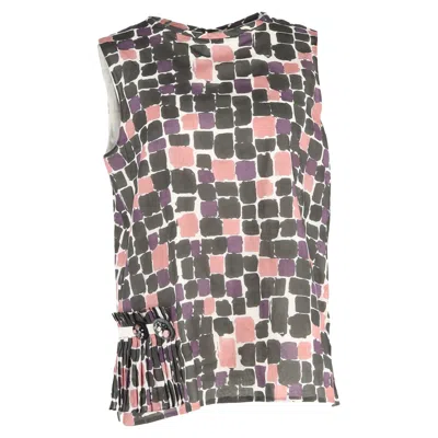 Max Mara Printed Pleat-detailed Tank Top In Multicolor Cotton In Black