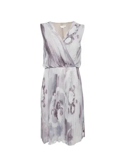 Pre-owned Max Mara Printed Plissé Midi Dress In White