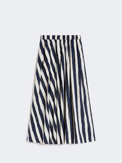 Max Mara Printed Poplin Pleated Skirt In Blue