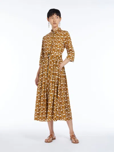 Max Mara Printed Poplin Shirt Dress In Brown