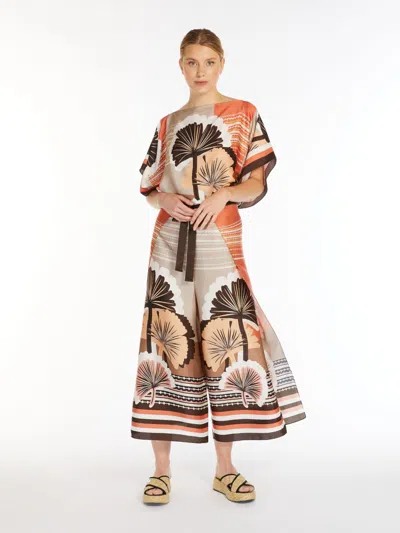 Max Mara Printed Satin Pareo Trousers In Brown