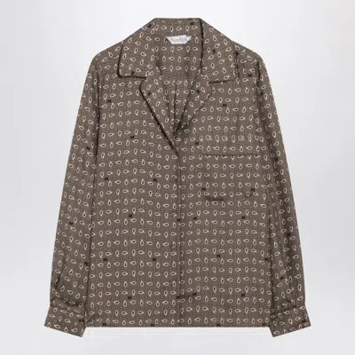Max Mara Printed Silk Shirt In Mud Colour In Brown