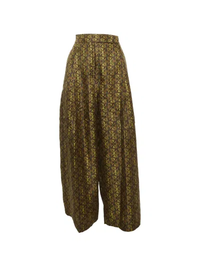 Pre-owned Max Mara Printed Side-slit Cropped Palazzo Pants In Green