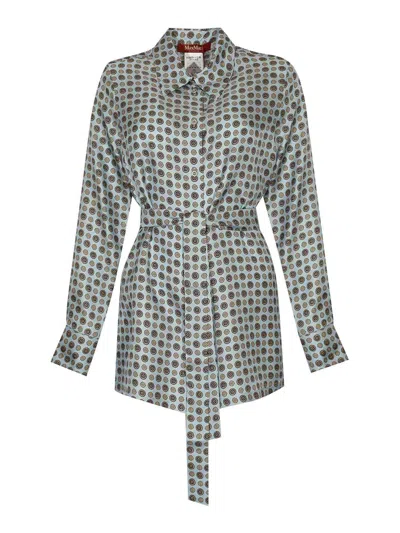 Max Mara Printed Silk Boccale Shirt In Blue