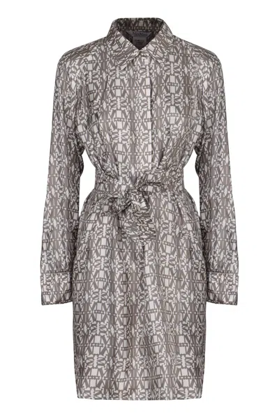 Max Mara Printed Silk Chemisier Dress In Gray