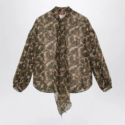 Max Mara Printed Silk Chiffon Blouse In Brown