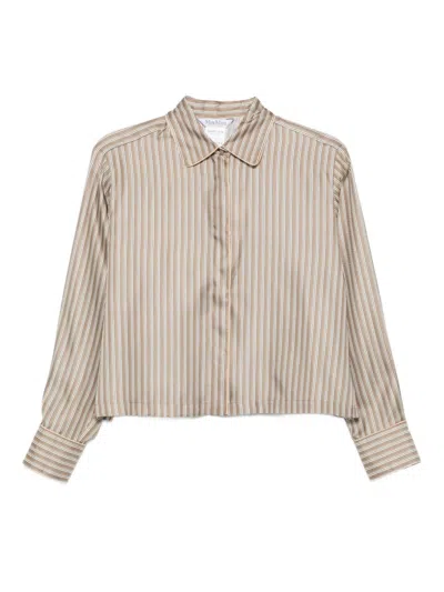 Max Mara Printed Silk Cropped Shirt In Brown