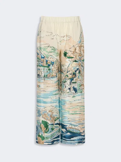 Max Mara Printed Silk Cropped Trousers In Blue