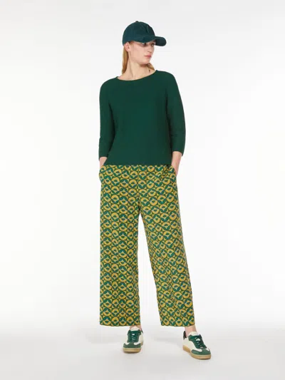 Max Mara Printed Silk Cropped Trousers In Green