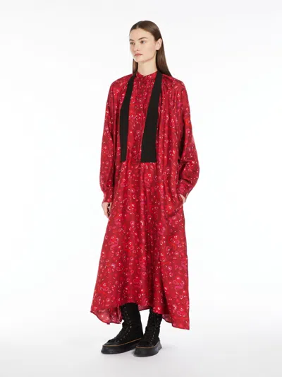 Max Mara Printed Silk Flared Dress In Red
