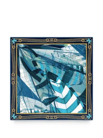 Max Mara Printed Silk Foulard In Blue
