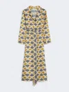 Max Mara Kaftan Dress With Lapel Collar And Belt In Yellow