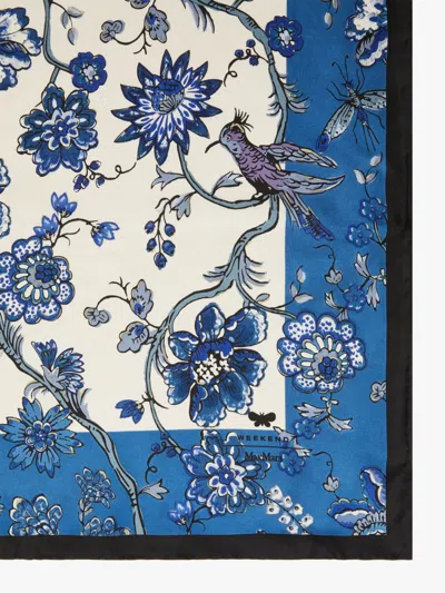Max Mara Printed Silk Maxi Pocket Square In Blue