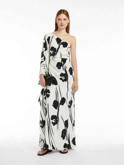 Max Mara Printed Silk One-shoulder Dress In White