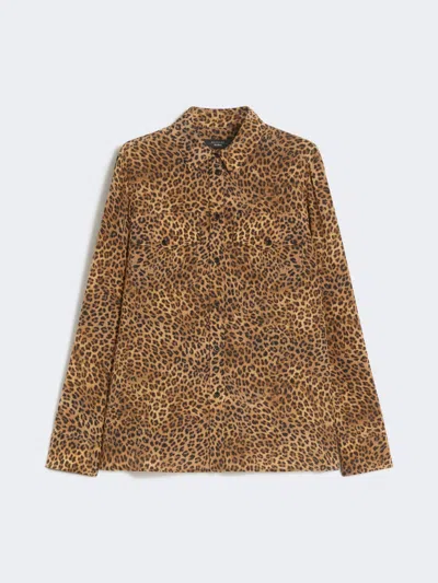 Max Mara Printed Silk Pocket Shirt In Brown