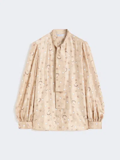 Max Mara Printed Silk Pussy-bow Shirt In Multi