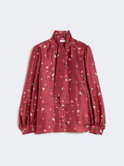 Max Mara Printed Silk Pussy-bow Shirt In Red