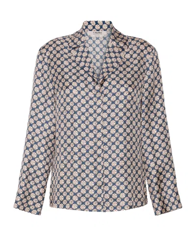 Max Mara Printed Silk Pyjama-style Shirt In Blue