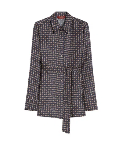 Max Mara Printed Silk Shirt In Brown