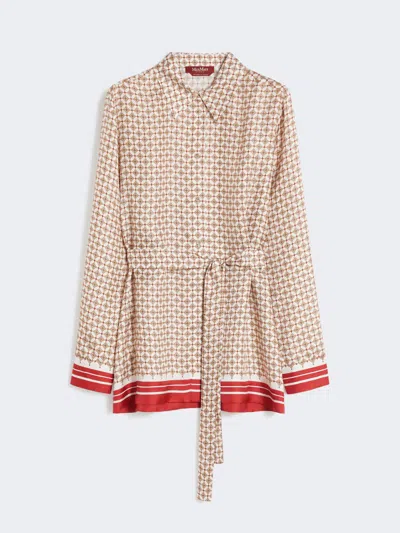 Max Mara Geometric-print Belt-detail Silk Shirt In Neutral
