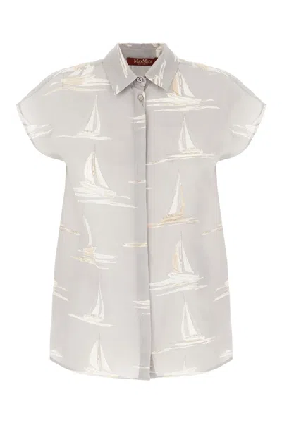 Max Mara Printed Silk Shirt In Cammello Grigio