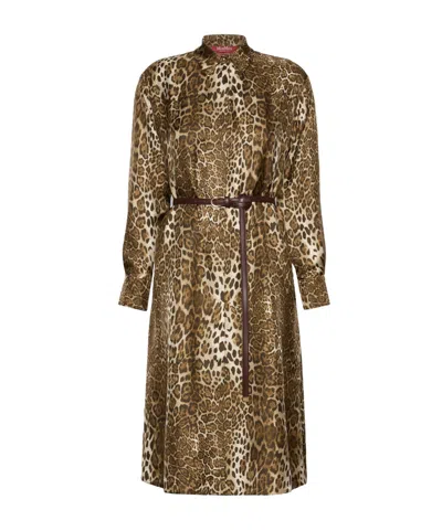 Max Mara Printed Silk Shirt Dress In Green