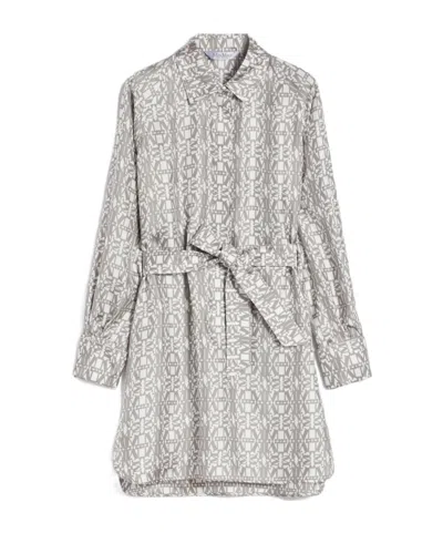 Max Mara Printed Silk Shirt Dress In Gray