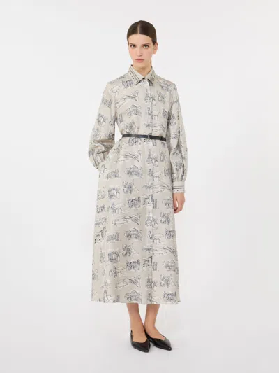 Max Mara Printed Silk Shirt Dress In White