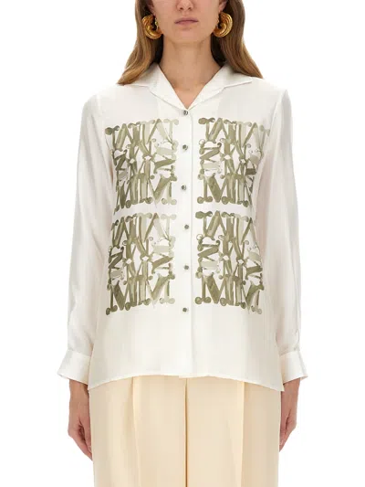 Max Mara Printed Silk Shirt In White